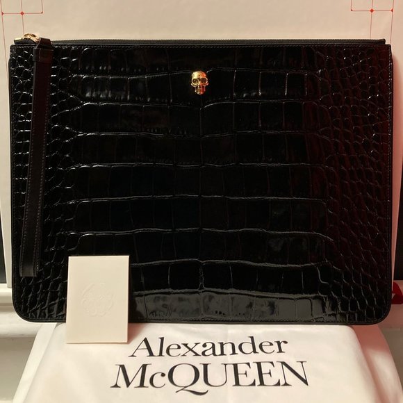 ALEXANDER McQUEEN Skull Embossed Zip Pouch - Picture 2 of 7